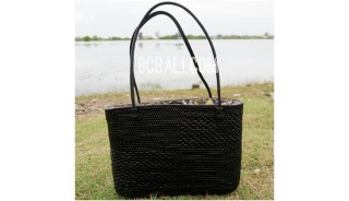 black ata grass rattan full handwoven handbag bali design
